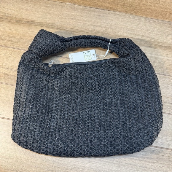 Urban Expressions Woven Hobo Handbag Black Straw - Picture 1 of 7